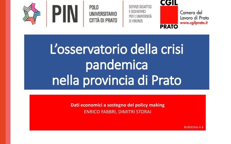 Produzione in discesa, occupazione in calo, mercato del lavoro “congelato”, export in caduta, tanta cassa integrazione, tanto Reddito di cittadinanza.  I risultati del quarto rapporto “L’osservatorio della crisi pandemica nella provincia di Prato”. Confermate tendenze impatto emergenza sanitaria sull’economia