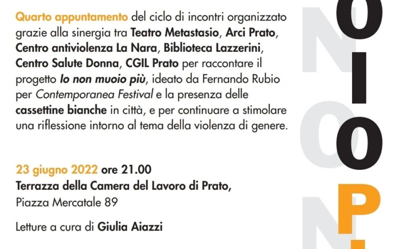 Io non muoio più. Quarto appuntamento sulla terrazza della Camera del Lavoro, giovedì 23 giugno